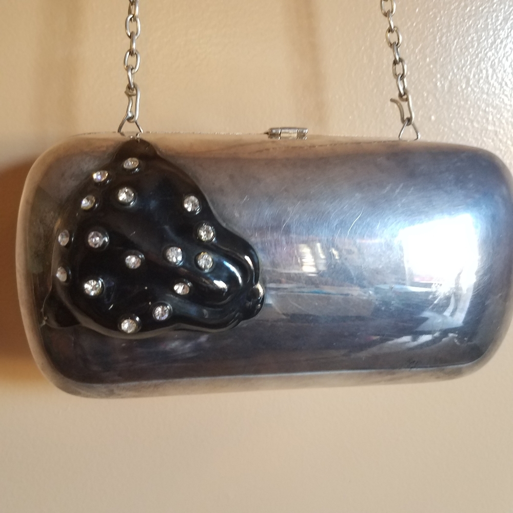 Vintage Metal Clutch w Rhinestone Panther Head